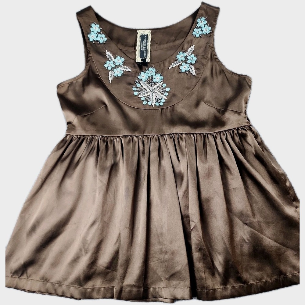 Andersen &‎ Lauth M Brown Beaded Y2K Babydoll Top Festival Western Concert Boho